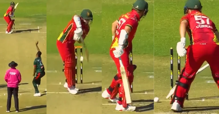 ZIM vs BAN [WATCH]: Ben Curran suffers bizarre dismissal during 3rd ODI
